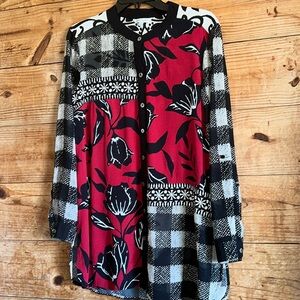 John Mark Mixed Media Print Embroidered Tunic Top Art to Wear
